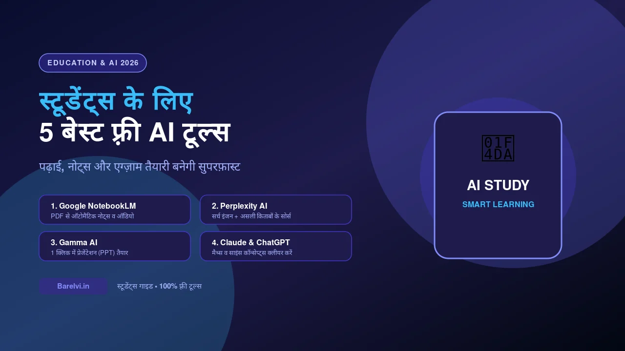 स्टूडेंट्स के लिए 5 फ़्री AI टूल्स – 2026 पढ़ाई, नोट्स और एग्ज़ाम तैयारी गाइड